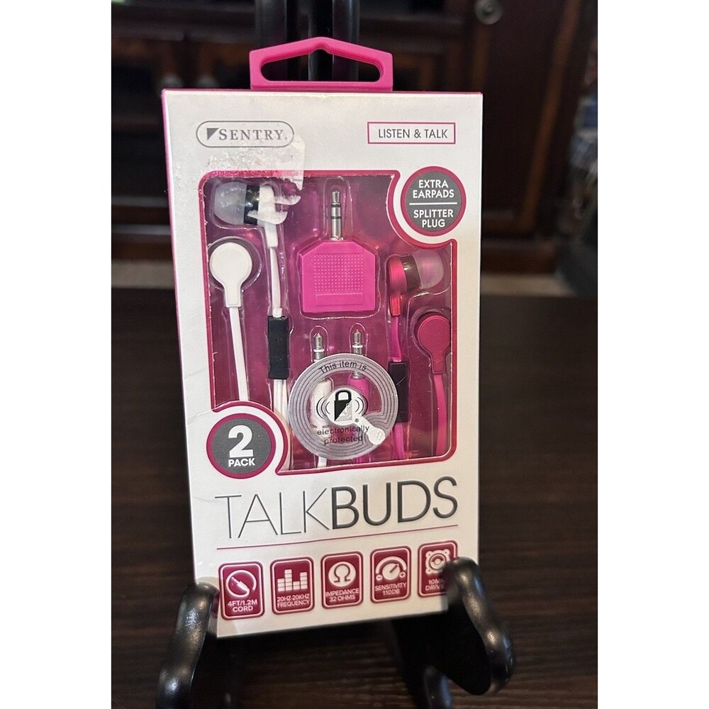 Sentry TalkBuds 2 Pack Wired Earbud Headphones Pink White 3.5mm New
